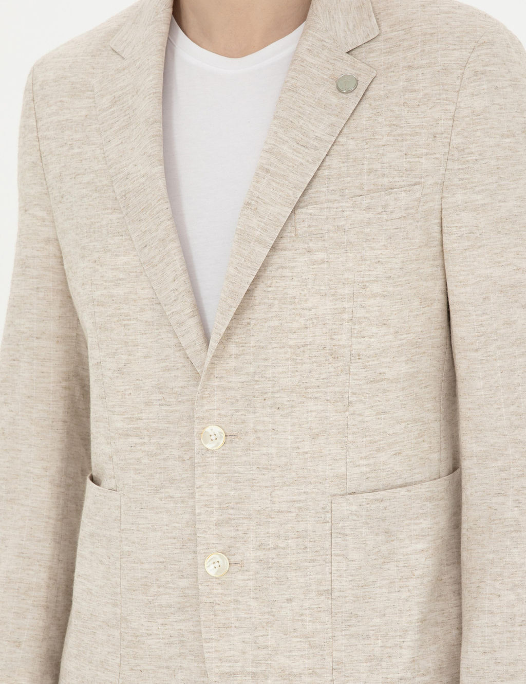 Bej Slim Fit Keten Kar___ml_ _izgili Tak_m Elbise