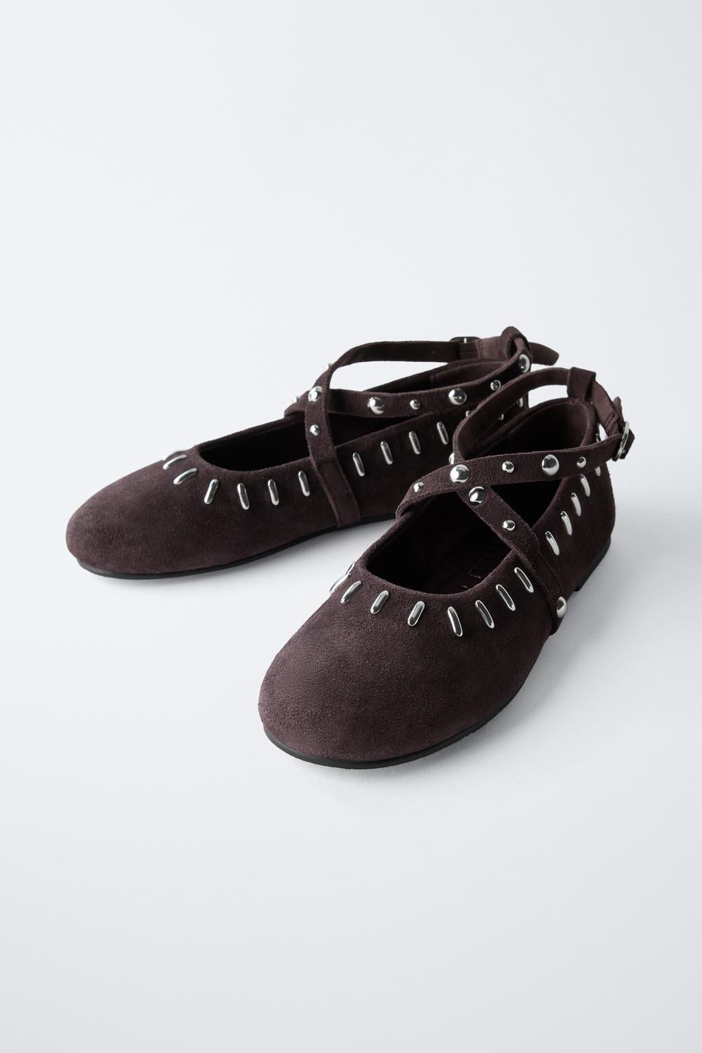 SPLIT SUEDE BALLERINA PUMPS WITH STUDS - Zara фото 3