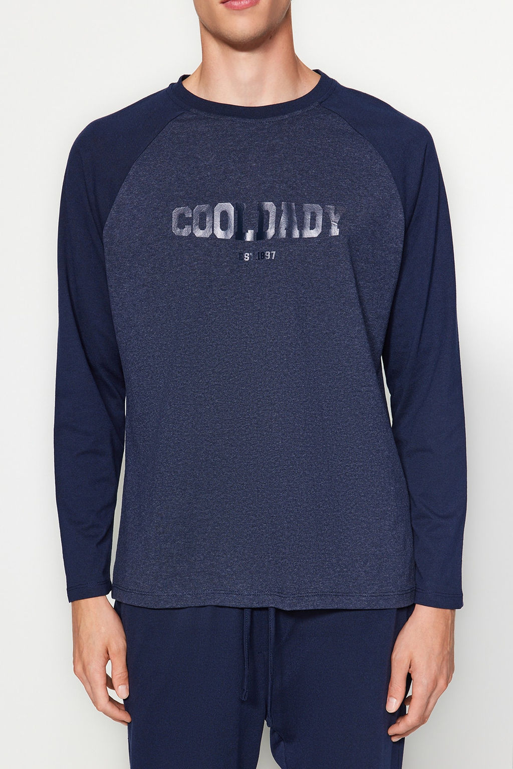 TRENDYOL MAN Siyah-Antrasit Regular Fit Bask?l? Reglan Kol Orme Pijama Tak?m? TMNAW23PT00032 - Trendyolmilla фото 4