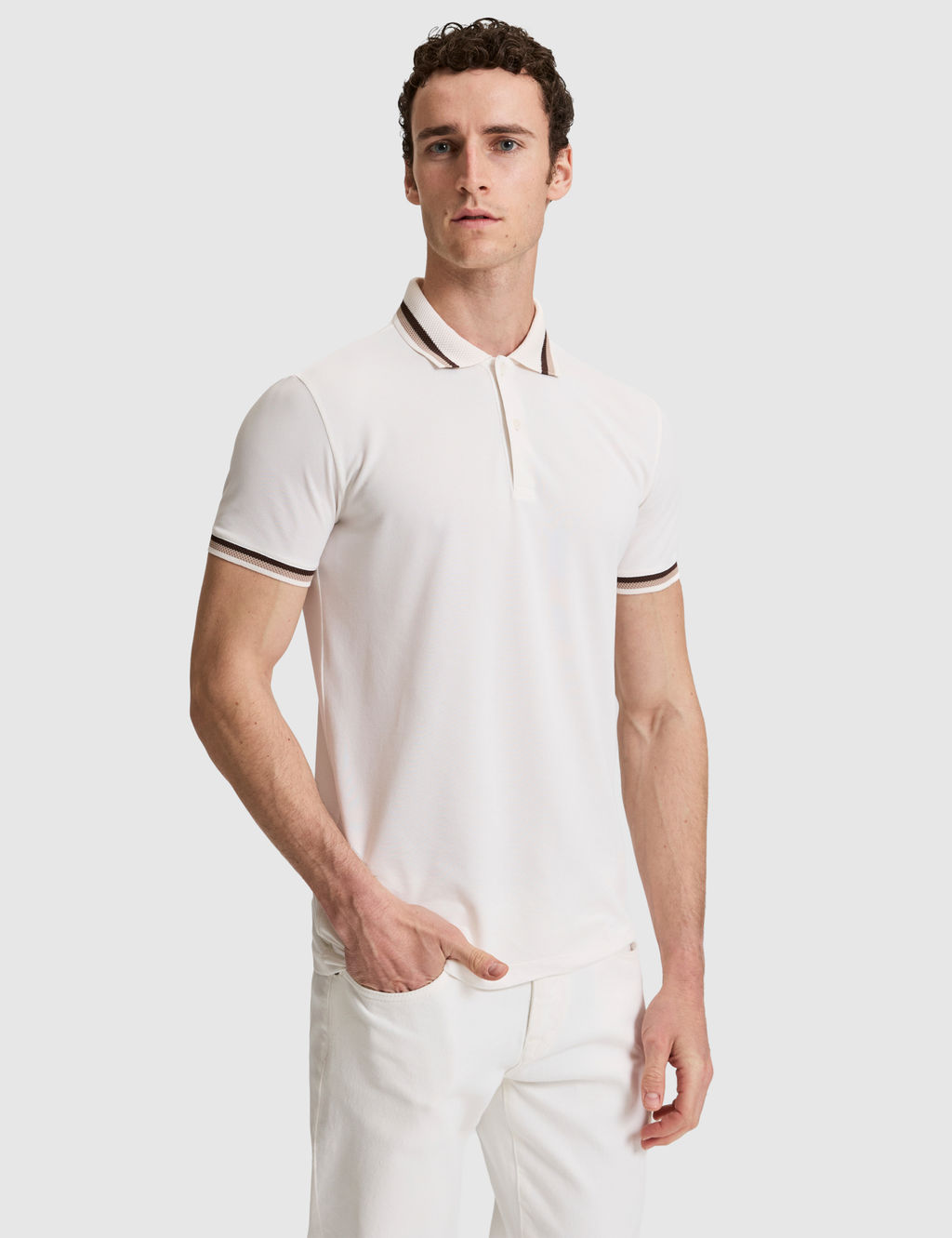 Ekru Slim Fit D__meli Polo Yaka Ti__rt