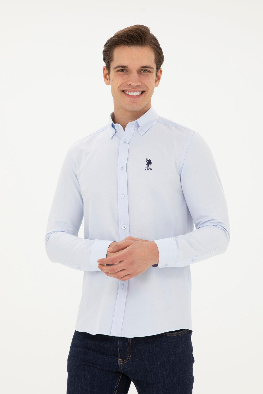 Мужская голубая базовая рубашка с длинным рукавом Неожиданная скидка в корзине