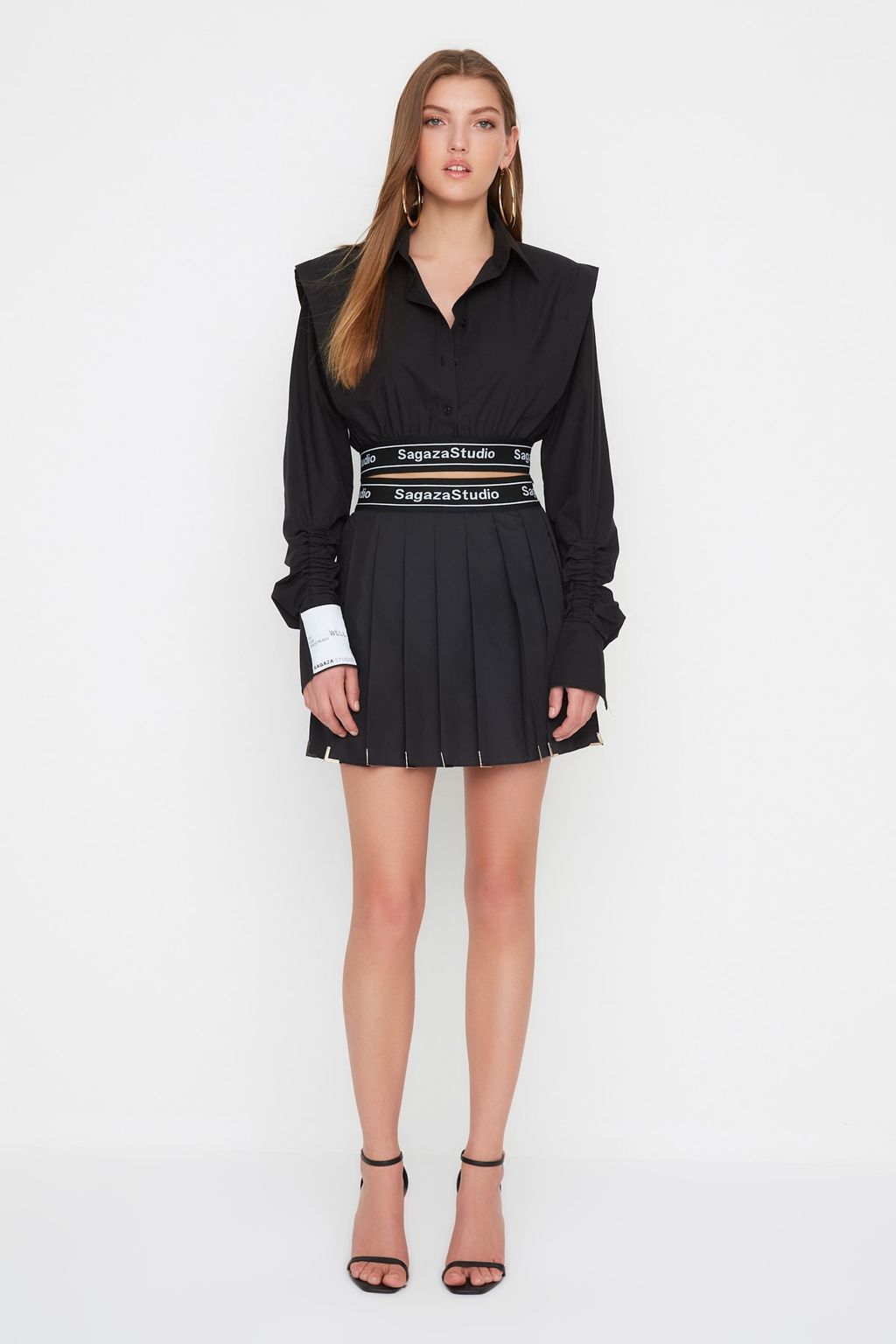 TRENDYOLMILLA X Sagaza Studio Siyah Metal Aksesuar Detayl? Dokuma Poplin Etek TPRSS22ET00004 фото 3