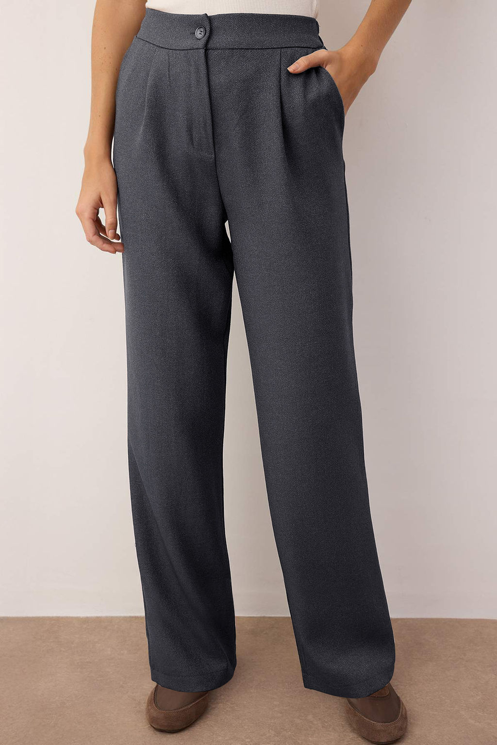 Gri Straight/Duz Kesim Dokuma Kumas Pantolon TWOAW22PL0321