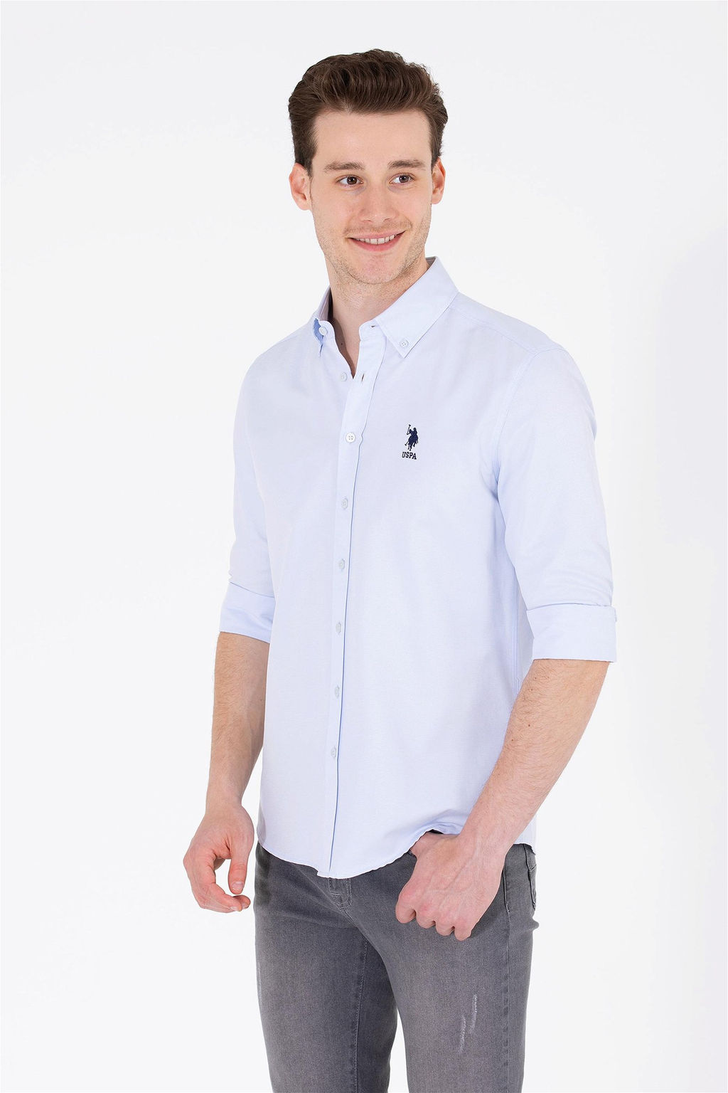 Мужская голубая базовая рубашка с длинным рукавом - U.s. polo assn фото 8