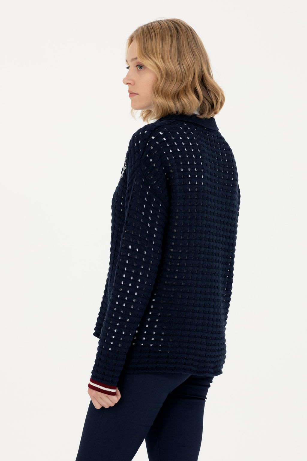 Kad_n Lacivert V Yaka Kazak