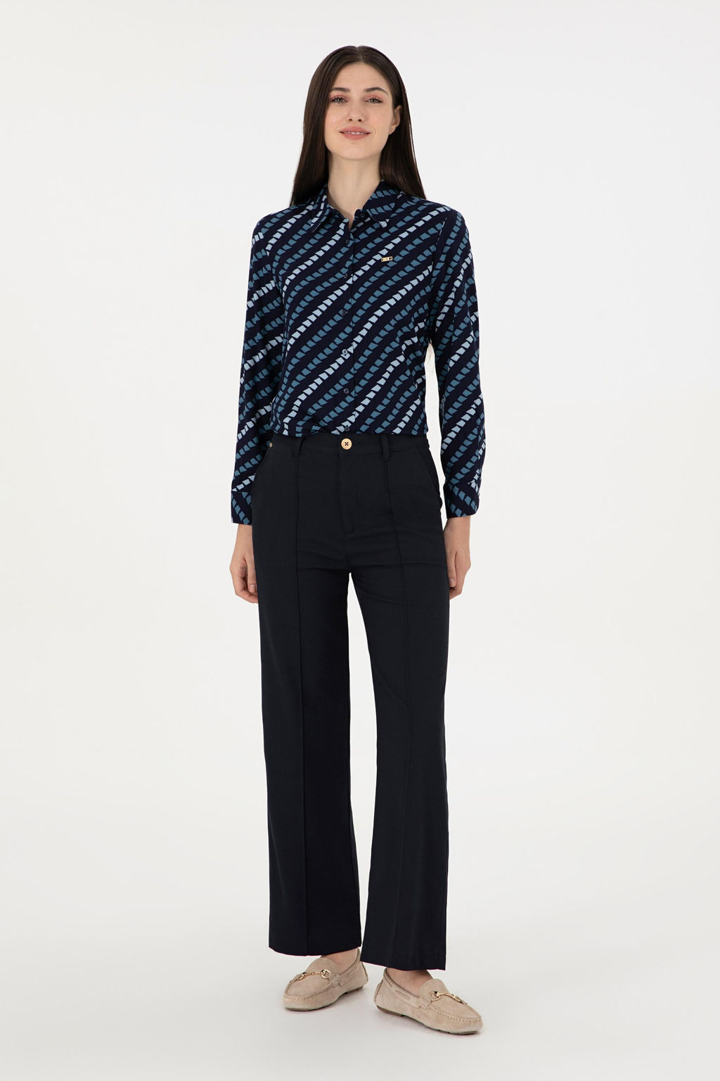 Kad_n Lacivert Straight Fit Kanvas Pantolon