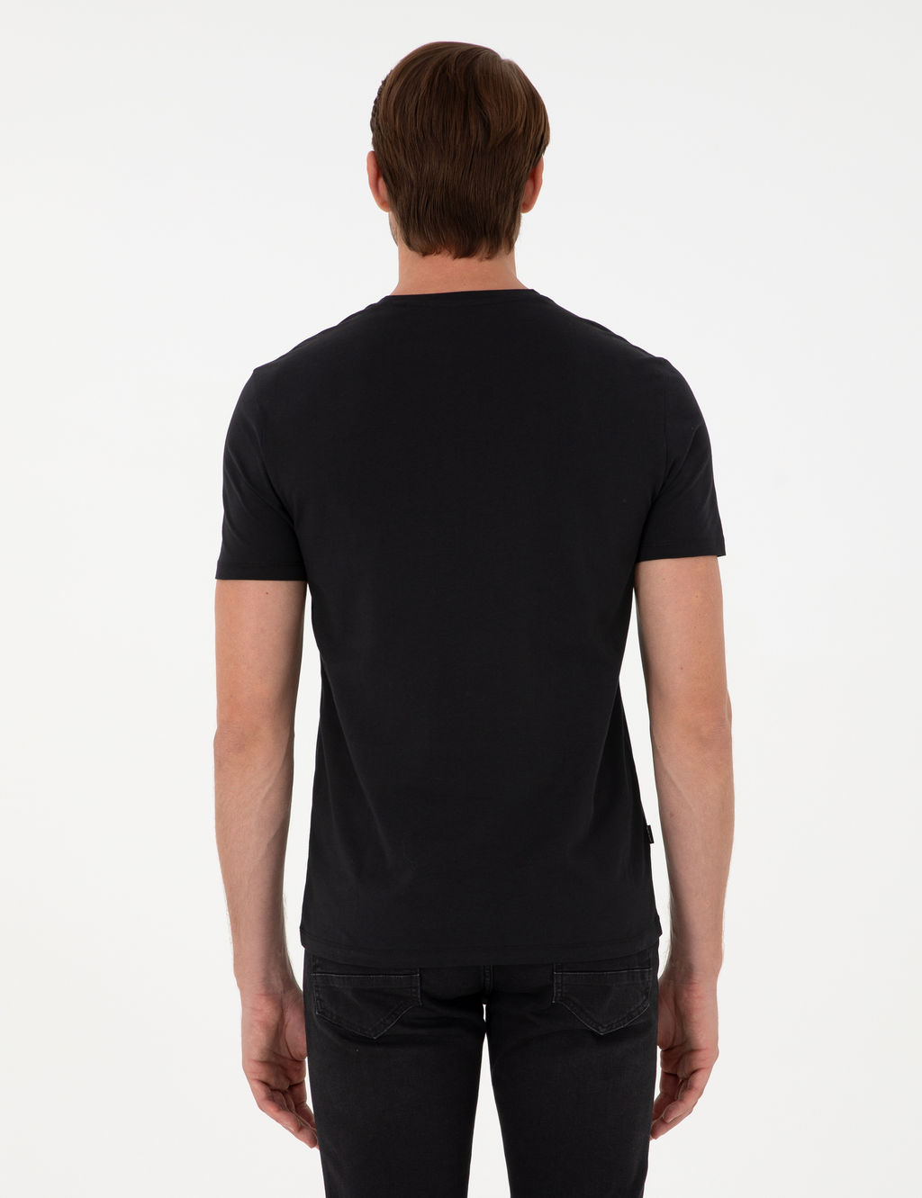 Siyah %100 Pamuk Slim Fit Bisiklet Yaka Basic Ti__rt