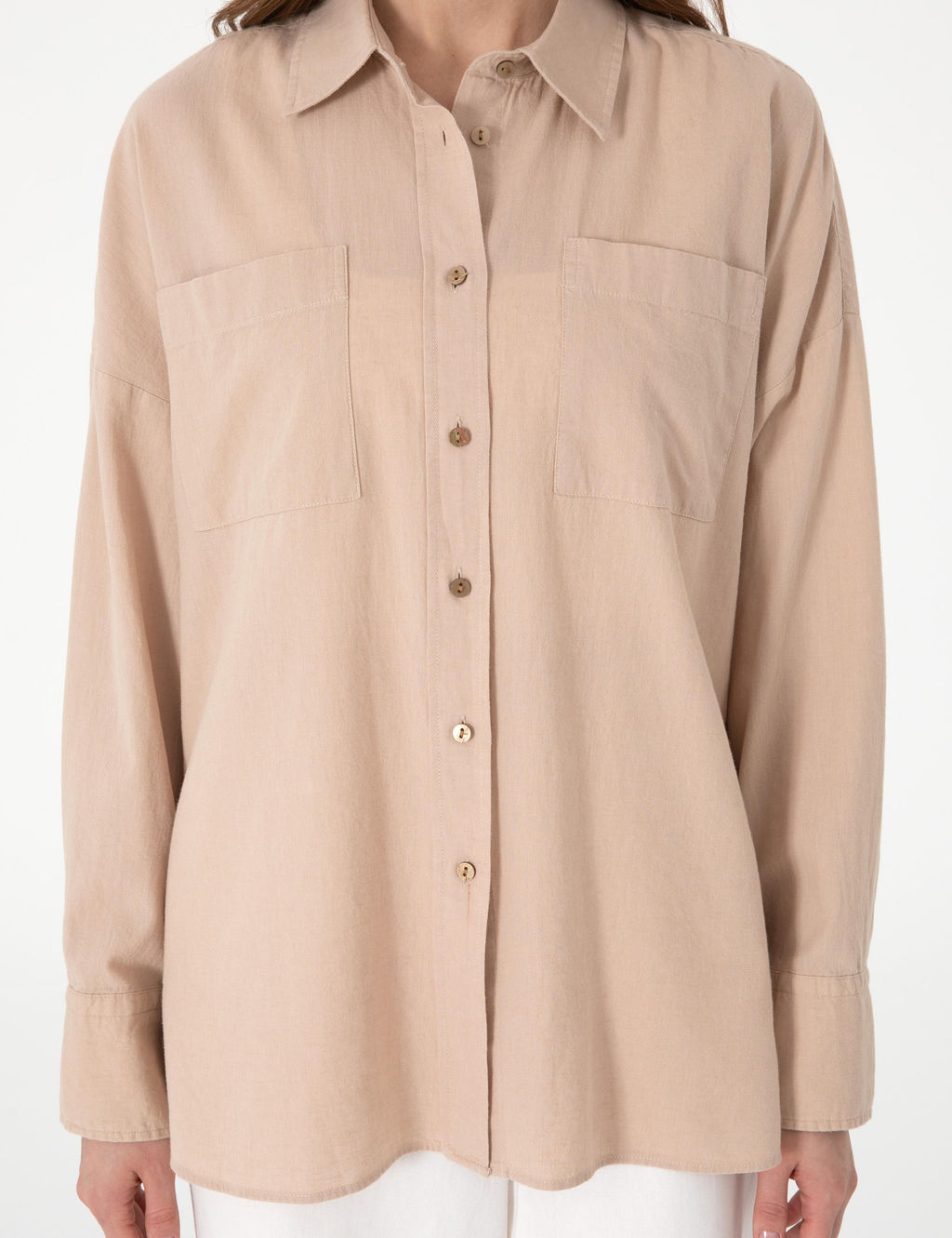 Bej Oversize Keten Kar___ml_ Uzun Kollu G_mlek - Pierre cardin фото 6