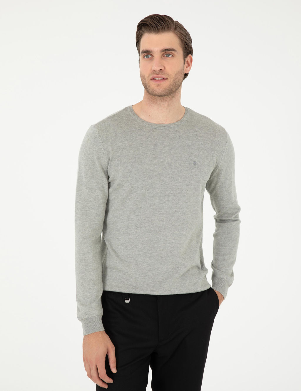 A__k Gri Melanj Slim Fit Bisiklet Yaka Basic Triko Kazak - Pierre cardin фото 3