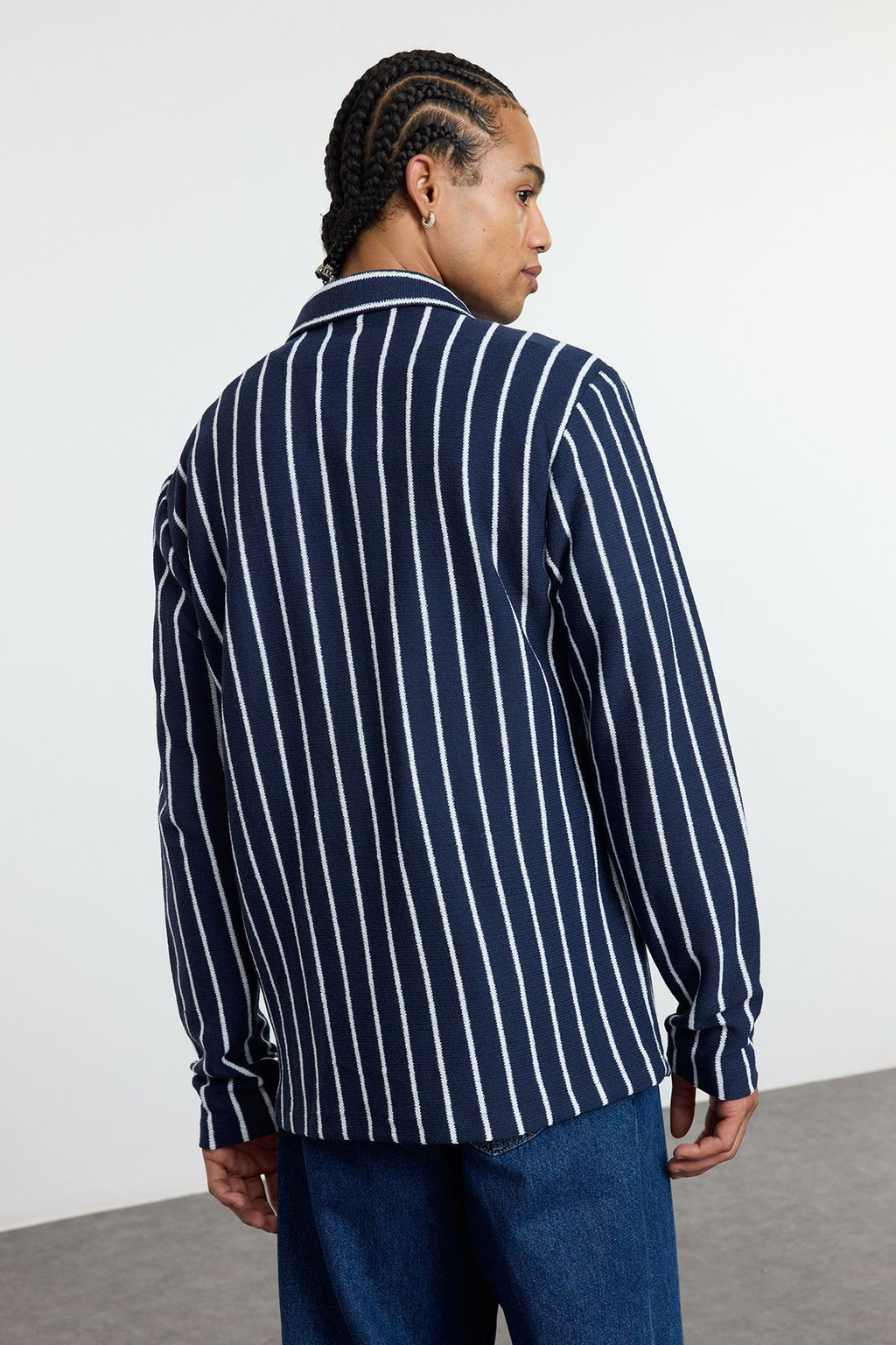 TRENDYOL MAN Lacivert Regular Fit Fake Triko K?sl?k Gomlek TMNAW25GO00028 - Trendyolmilla фото 6