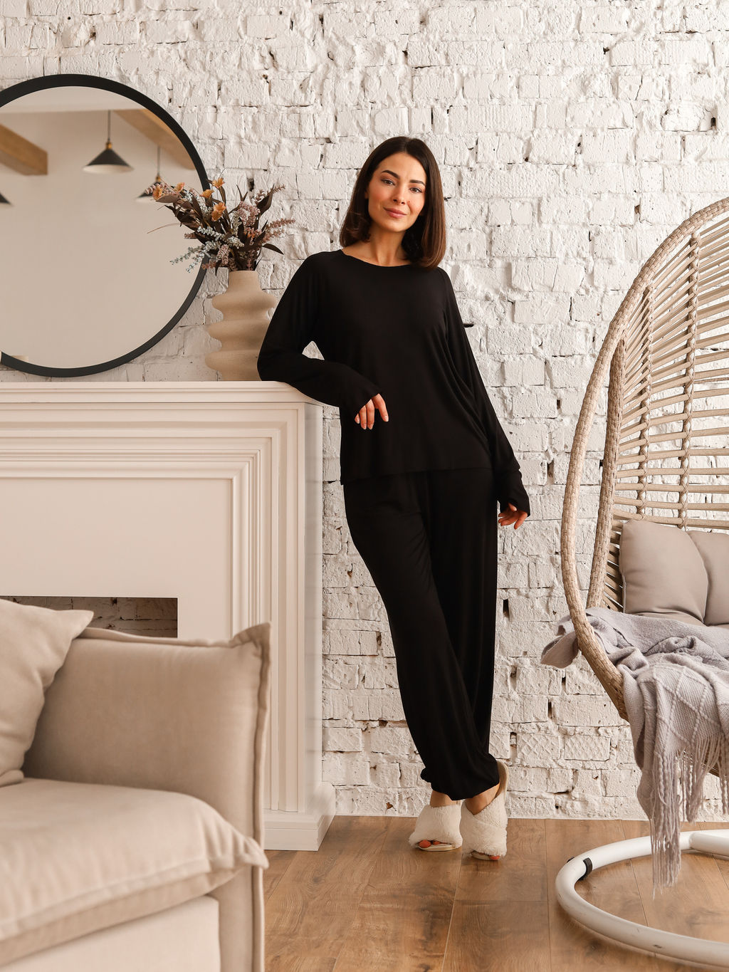 Костюм для дома BAMBUK с брюками, черный - Inzibe фото 4