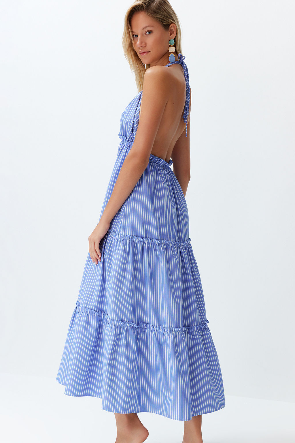 TRENDYOLMILLA Maxi Cizgili Dokuma F?rf?rl? Plaj Elbisesi TBESS24EL00091  фото 9