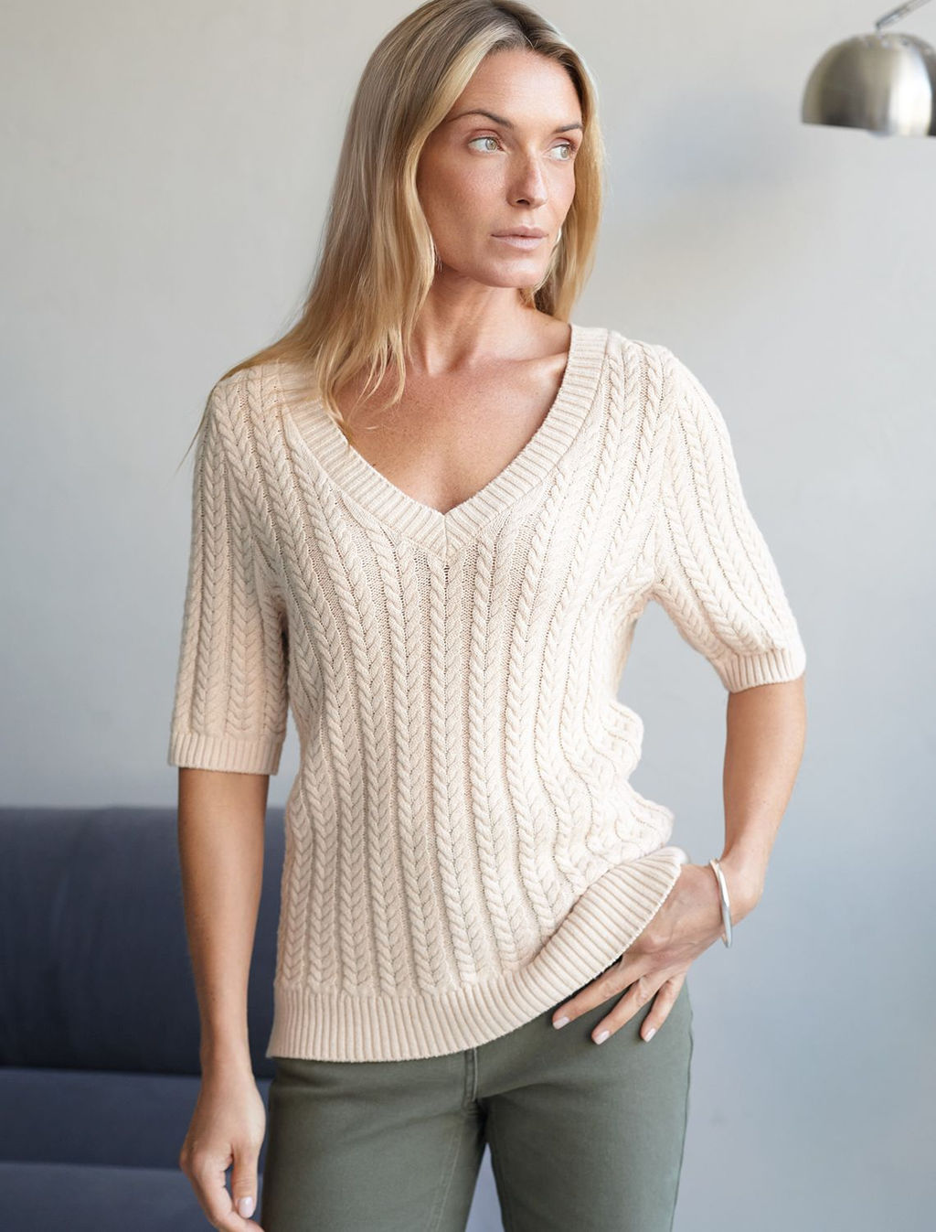 Джемпер фактурной вязки из хлопка с кашемиром