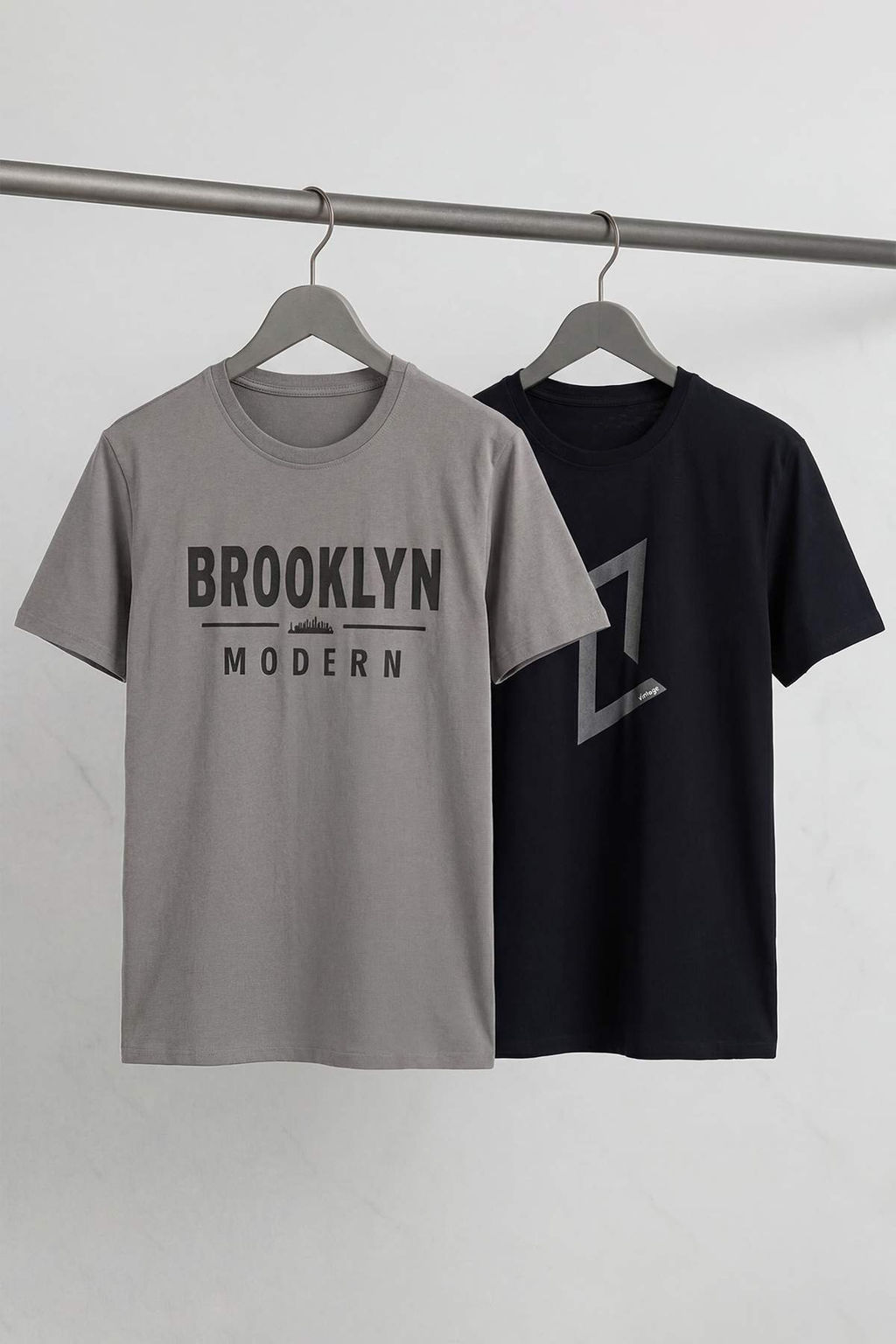 Siyah-Gri 2li Paket Regular/Normal Kal?p Bask?l? %100 Pamuk T-Shirt TMNSS26TS00043