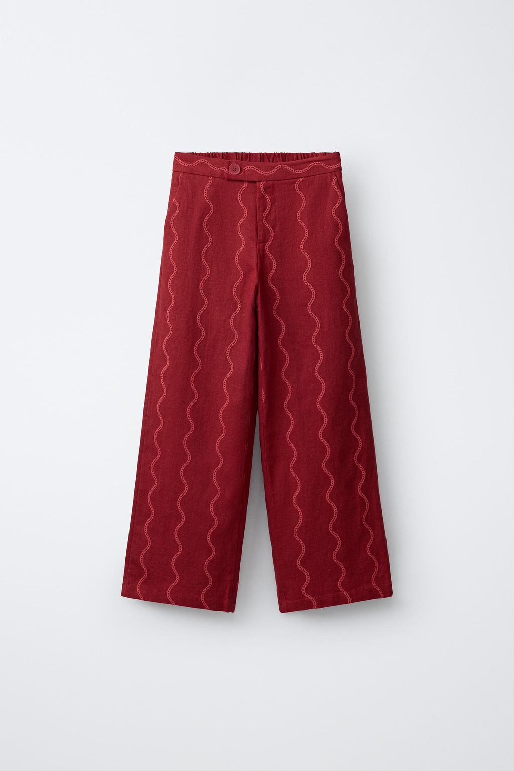 PANTAL?N WIDE LEG ONDAS CON LINO / Rojo fuerte - Zara фото 2