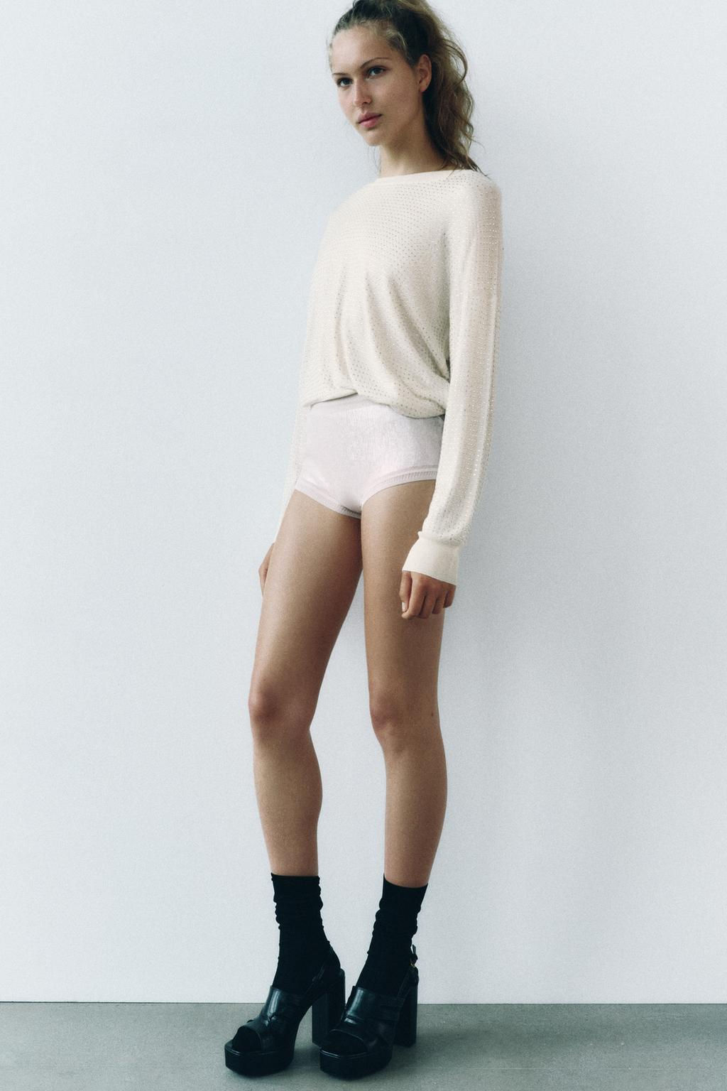 FINE KNIT TOP WITH RHINESTONE DETAIL - Zara фото 9