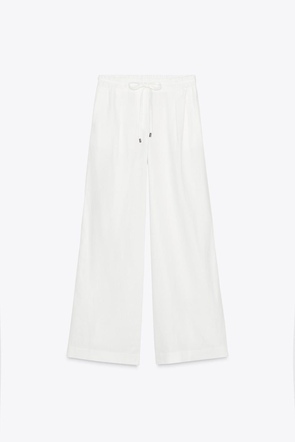 LINEN BLEND WIDE-LEG TROUSERS WITH BELT - Zara фото 6