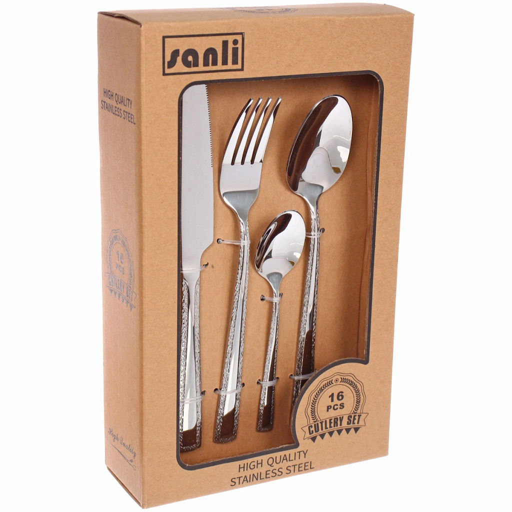 Набор столовых приборов "SANLI" 16шт (4ножа, 4вилки, 4ст.ложки, 4ч.ложки), цвет серебро, узор