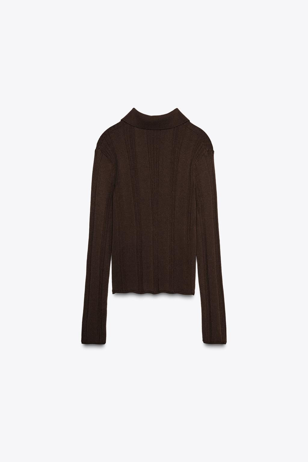 RIBBED POLO KNIT CARDIGAN - Zara фото 6