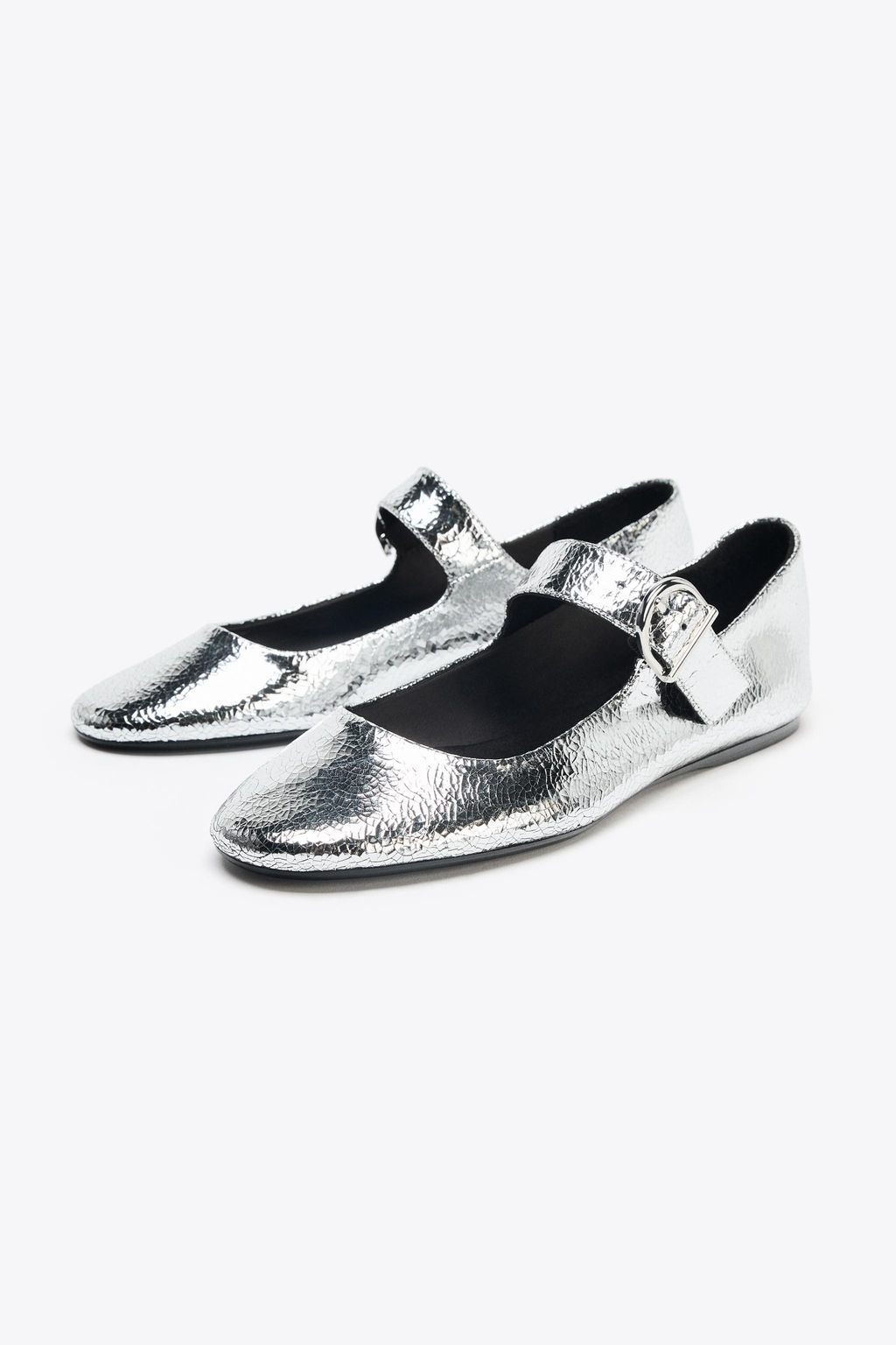 METALLIC LEATHER-EFFECT BALLERINAS - Zara фото 10