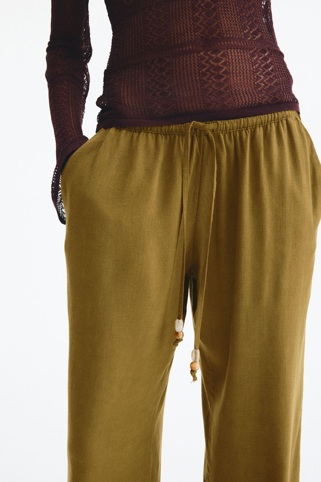 Pantal?n en mezcla de lino con cord?n de ajuste - H&m фото 10
