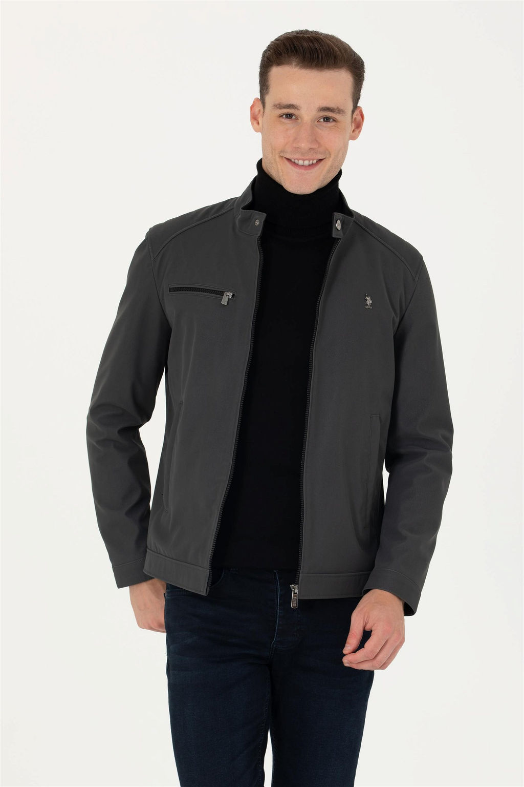 U. S. Polo Assn / Мужская кожаная куртка антрацитового цвета