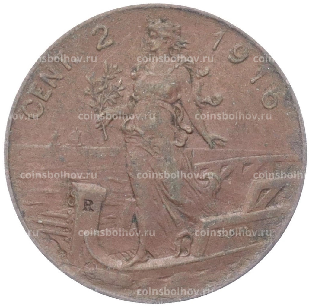 Монета 2 чентезимо 1916 года Италия
