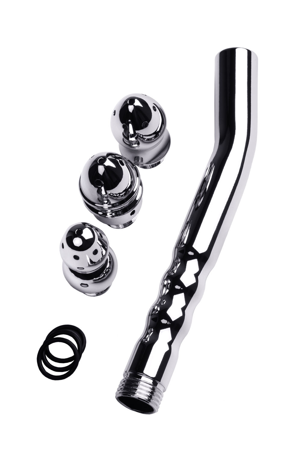 Анальный душ TOYFA Metal с тремя насадками, серебряная, 2см, 15,4 г