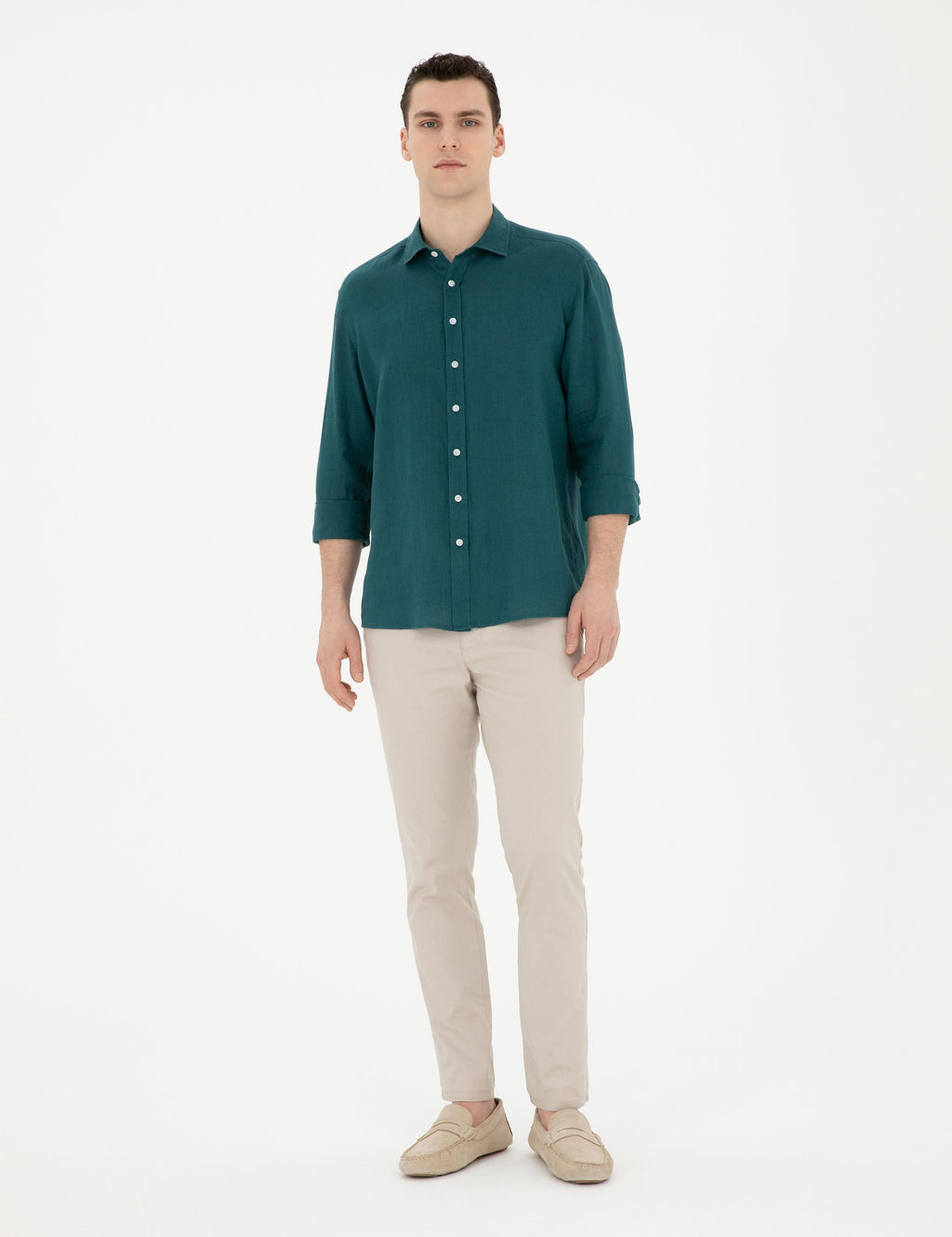 Рубашка Pierre Cardin Regular Fit изумрудная льняная