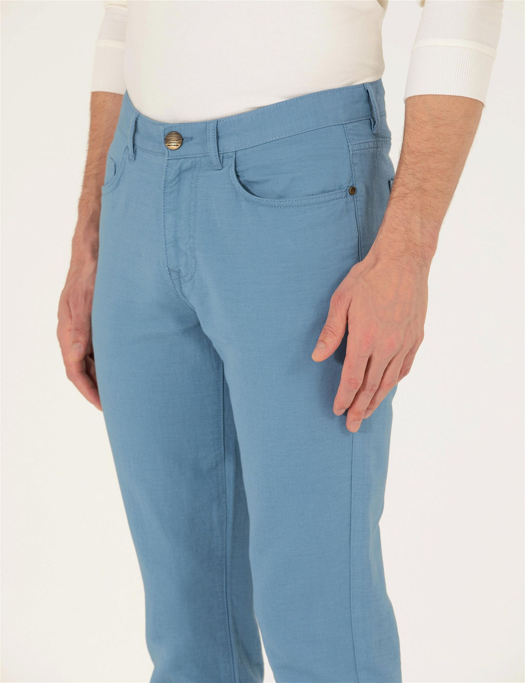 Koyu Mavi Slim Fit Keten Kar___ml_ Kanvas Pantolon