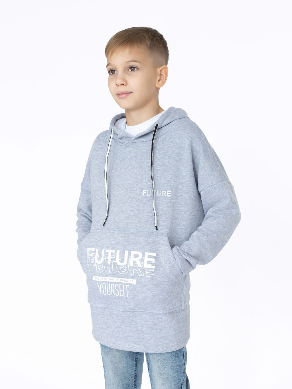 Толстовка детская с капюшоном серая Future