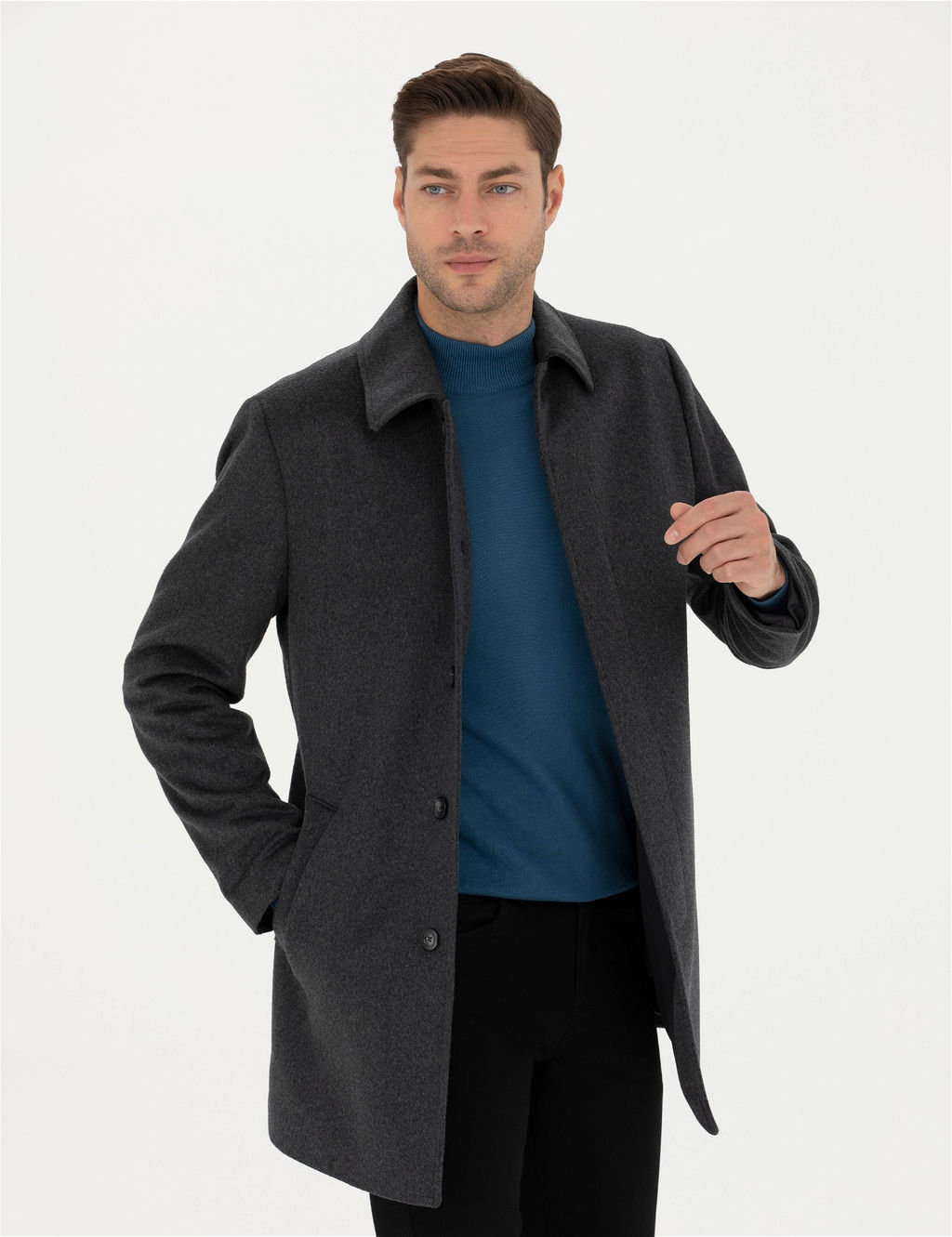 Antrasit Y_n Kar___ml_ Slim Fit Ka_e Kaban - Pierre cardin фото 3