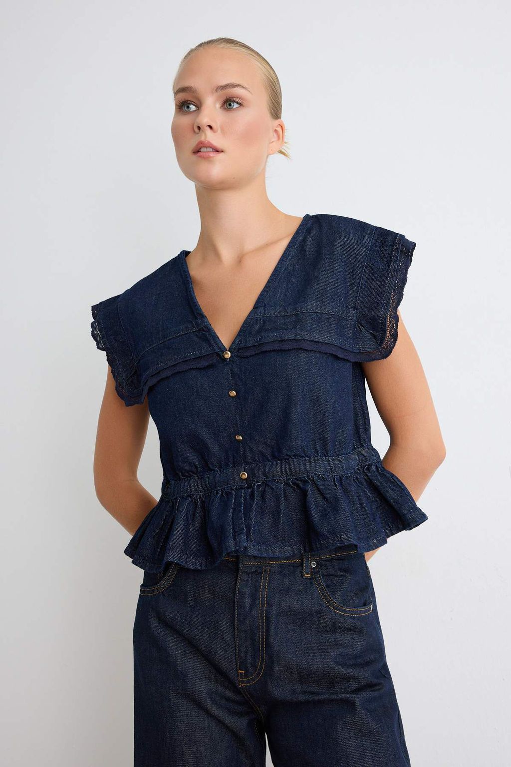 Koyu Mavi Dantel Detayl_ Bebe Yaka Denim G_mlek TWOSS26GO00234
