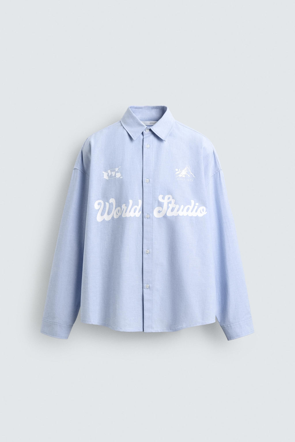 CAMISA BOXY FIT OXFORD TEXTO ESTAMPADO / Azul claro - Zara фото 7