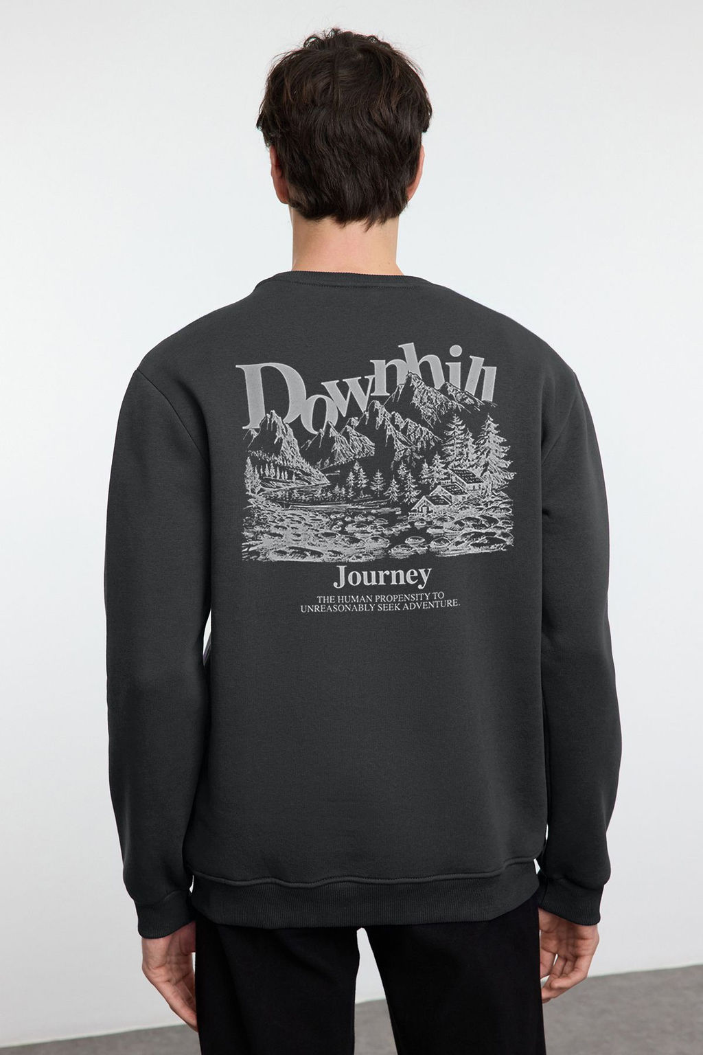 Antrasit Oversize/Genis Kesim Onu Nak?sl? Arkas? Bask?l? Ici Polarl? Sweatshirt TMNAW25SW00014 - Trendyolmilla фото 2