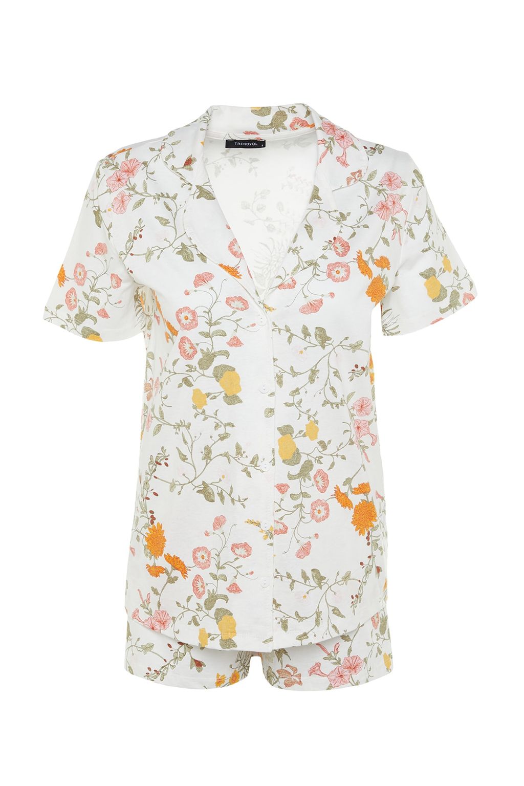 Cok Renkli %100 Pamuklu Cicek Desenli Sortlu Orme Pijama Tak?m? THMSS23PT00020