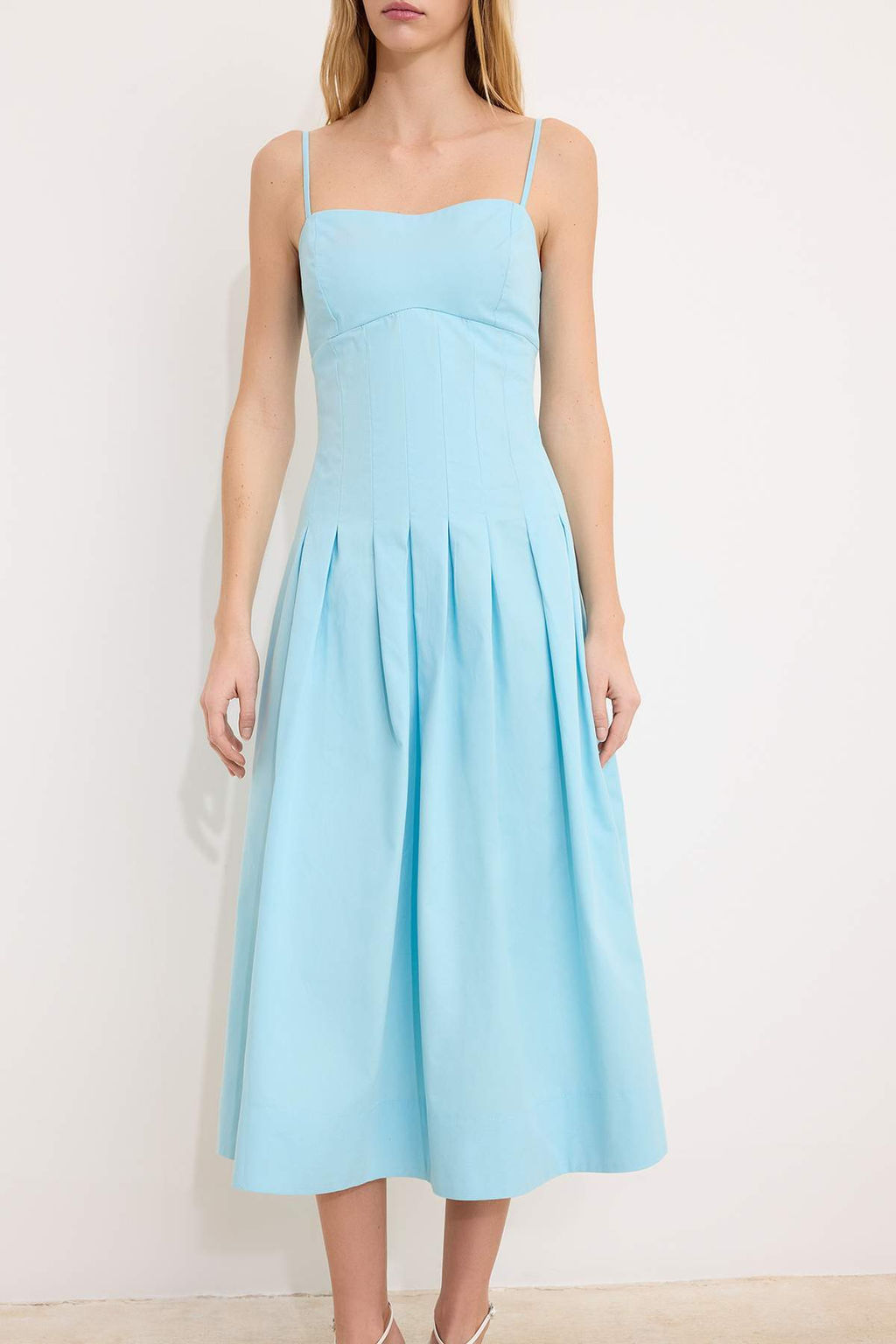 Ac?k Mavi Duz Midi Dokuma Elbise TWOSS26EL00090