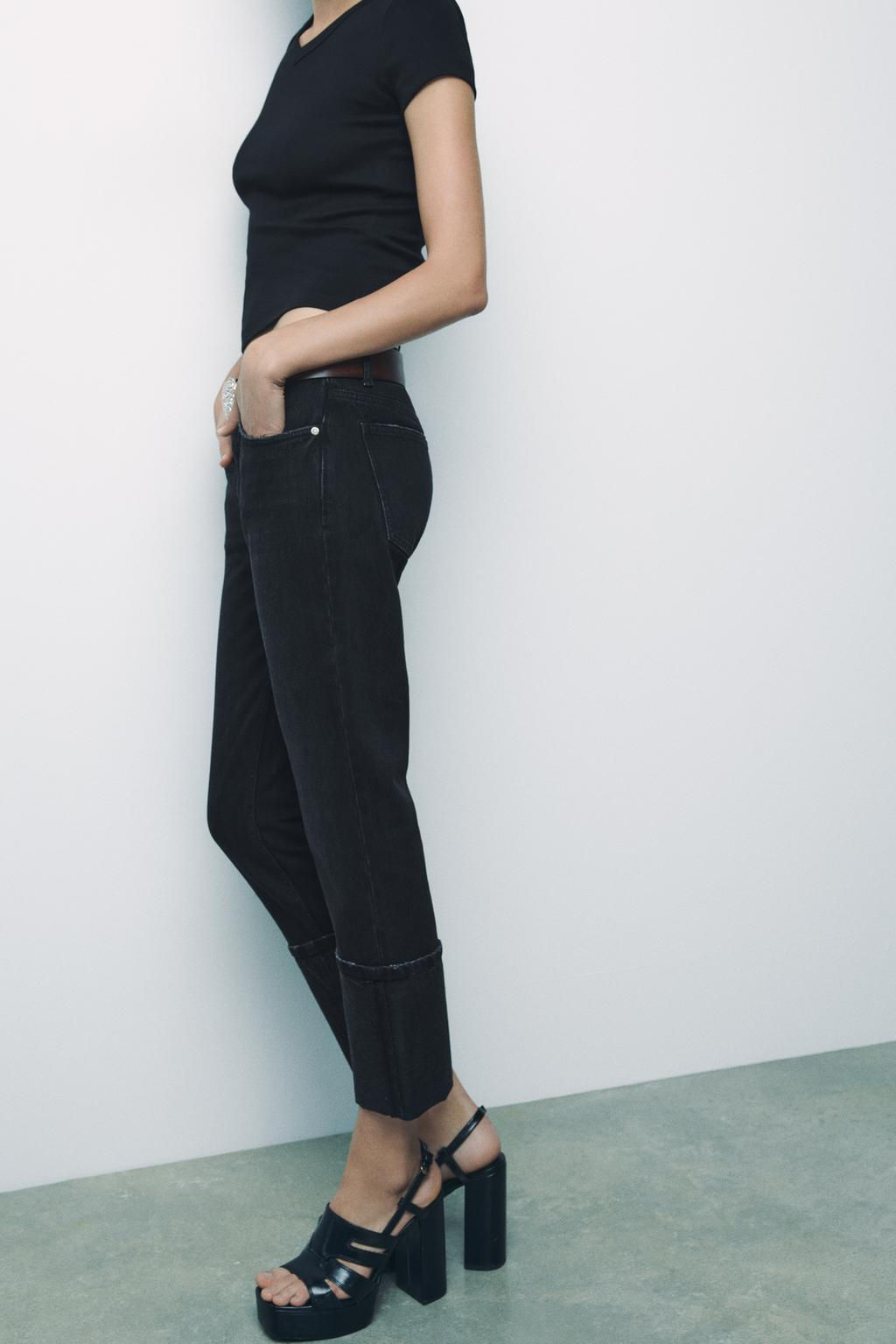 HIGH-WAIST TRF STOVE PIPE FOLDED JEANS - Zara фото 22