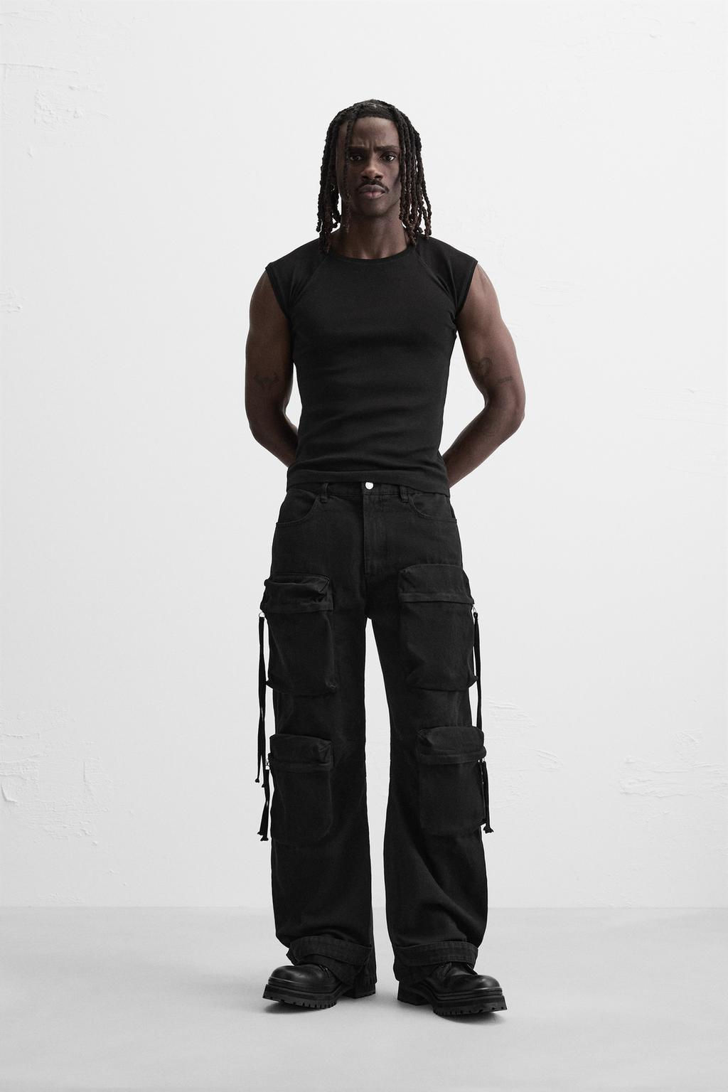 CARGO POCKET DENIM TROUSERS