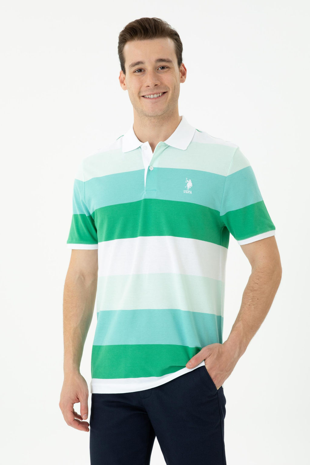 U. S. Polo Assn Мужская зеленая футболка с воротником-поло - U.s. polo assn фото 15
