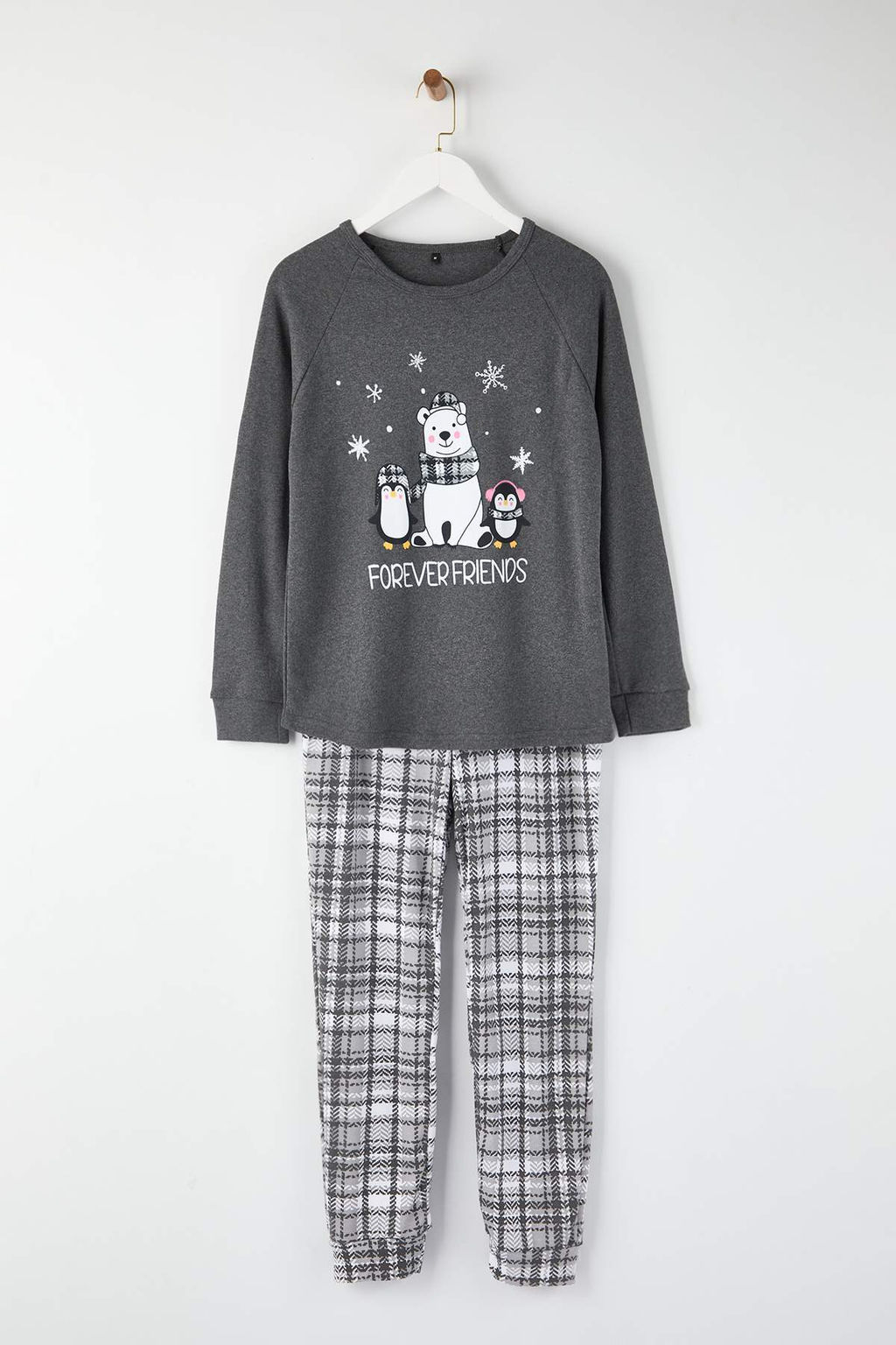 Trendyolmilla Fume Ay?c?kl? ve Penguen Bask?l? Ekoseli Yumos Orme Pijama Tak?m? THMAW22PT0395 фото 10