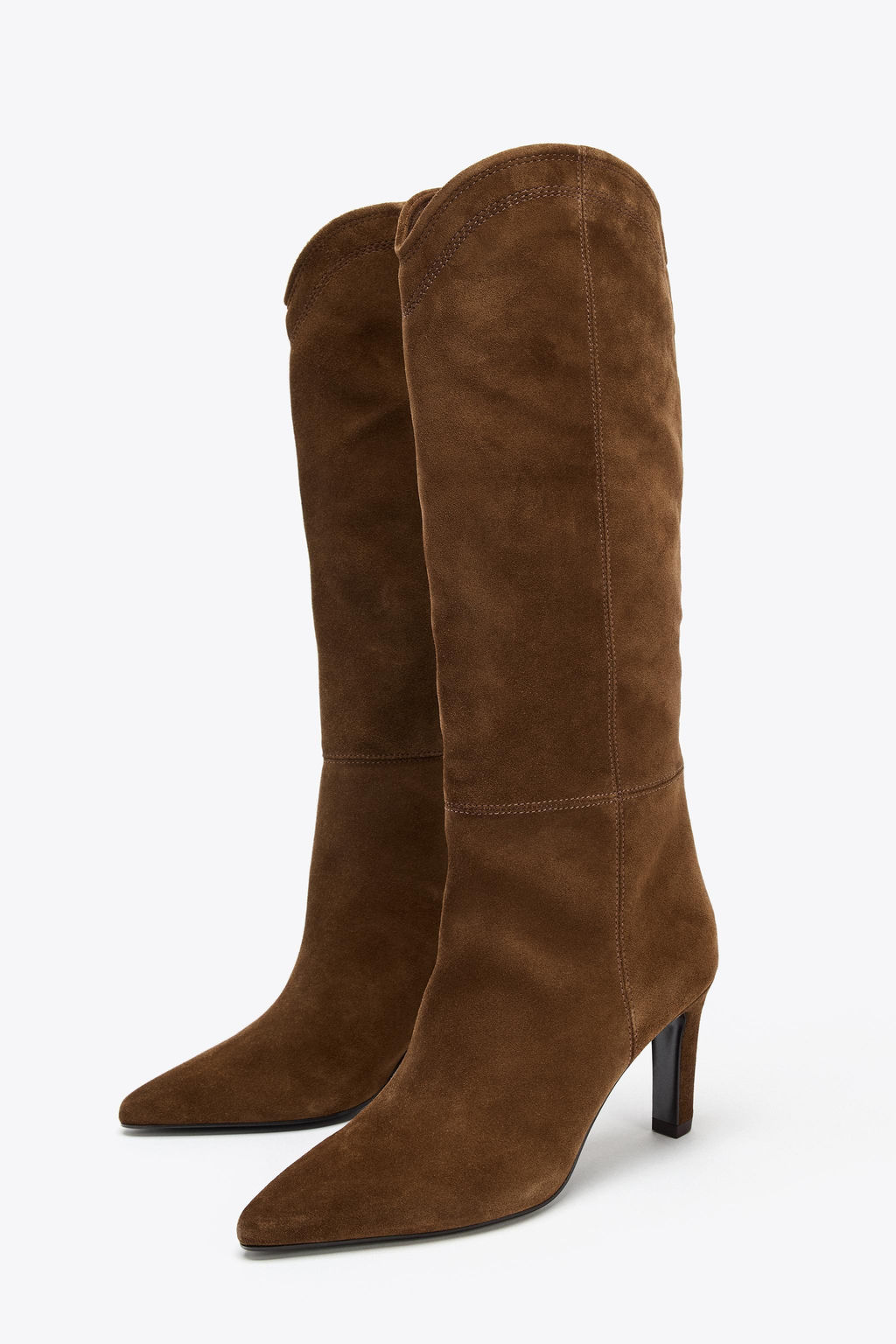 STITCHED SPLIT SUEDE HEELED BOOTS - Zara фото 2