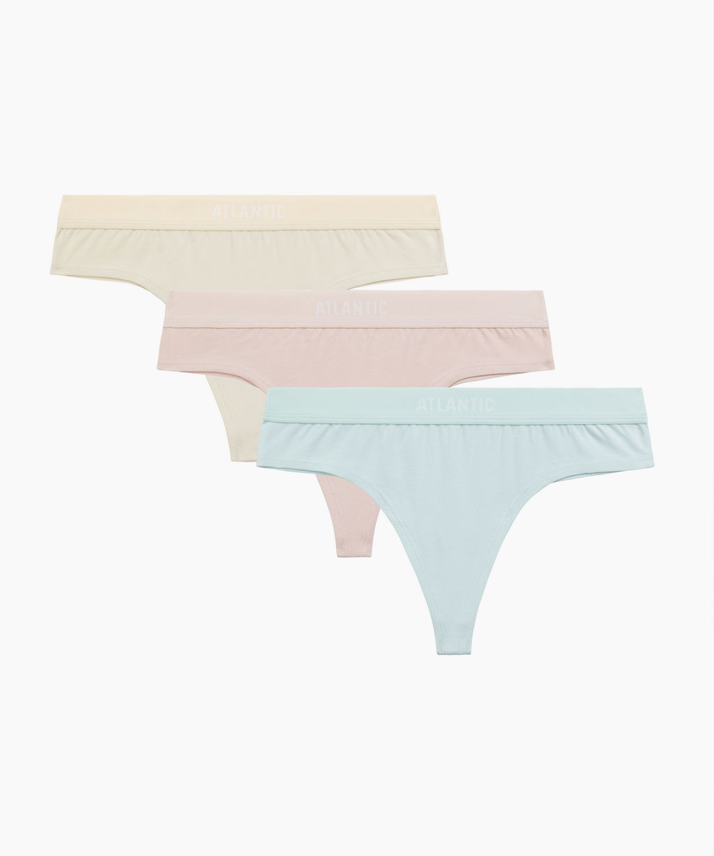 ATLANTIC 3CLP-013 Трусы стринги String - набор 3 шт. бежевый + ванильный + светло-голубой