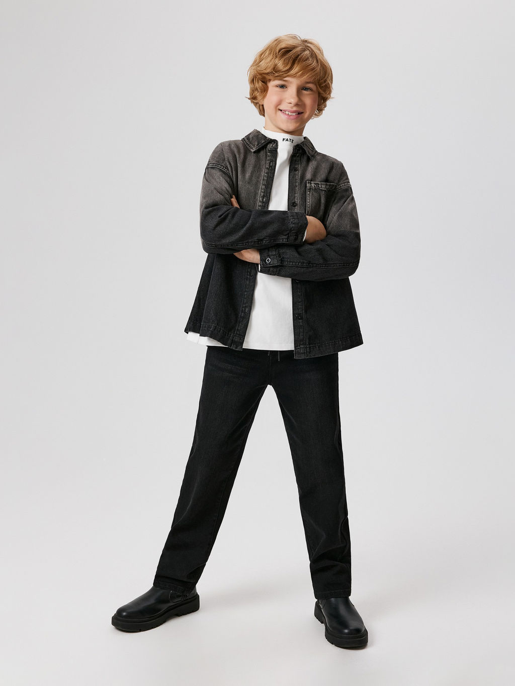 ACOOLA / Сорочка верхняя джинсовая детская для мальчиков Uti черно-серый фото 5