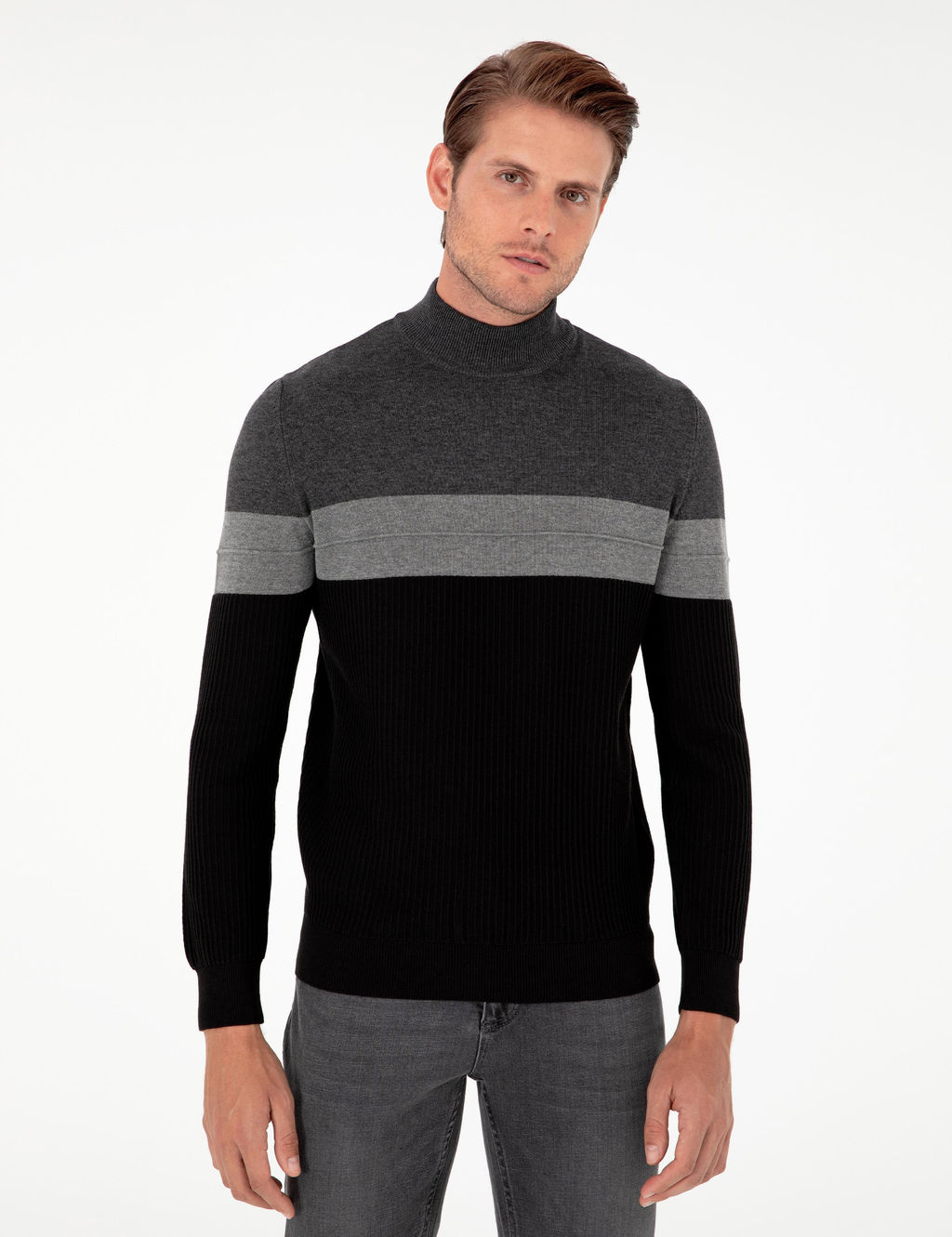 Antrasit Melanj Slim Fit Yar_m Bal_k__ Yaka Triko Kazak - Pierre cardin фото 3