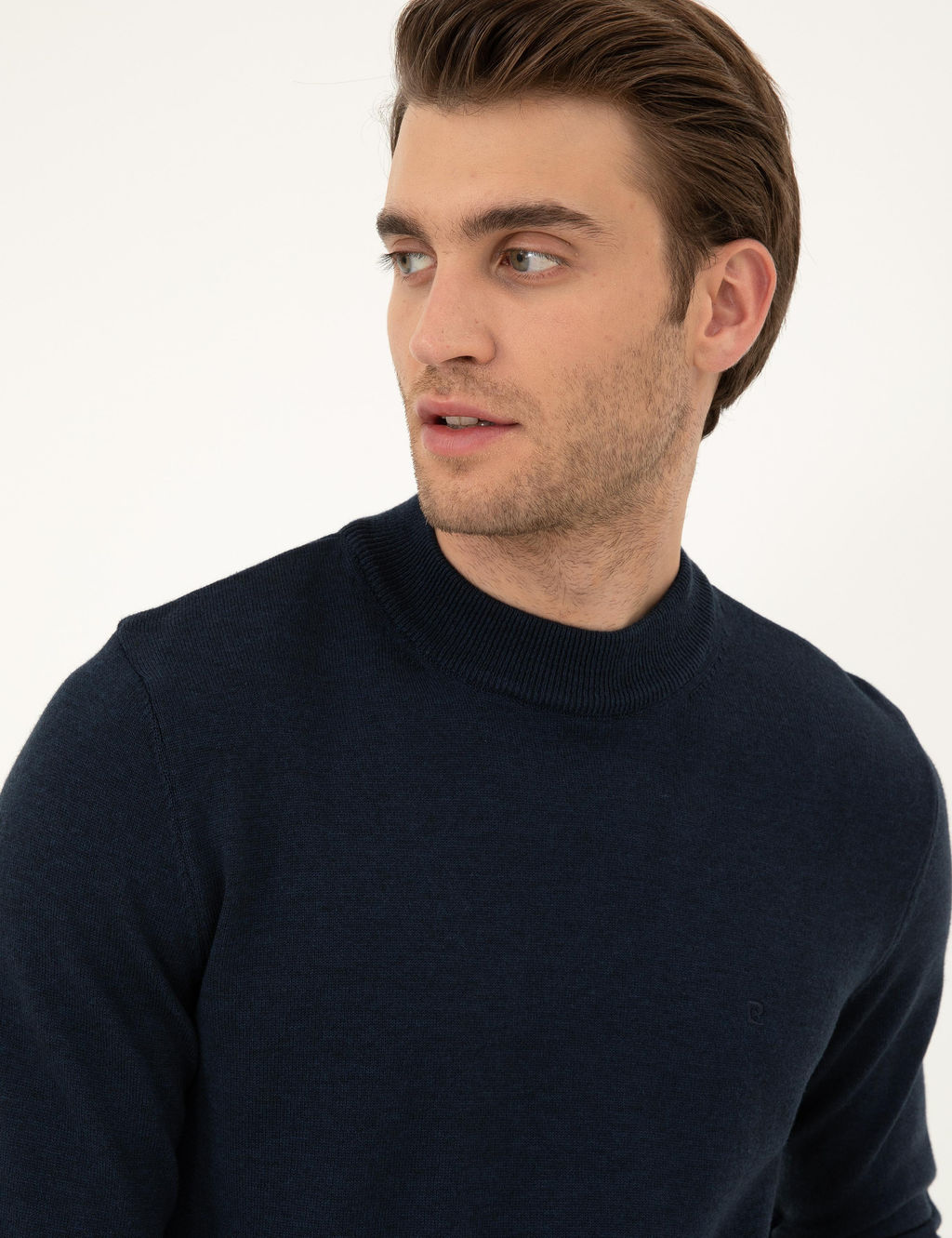 Lacivert Melanj Slim Fit Yar_m Bal_k__ Yaka Basic Triko Kazak - Pierre cardin фото 2
