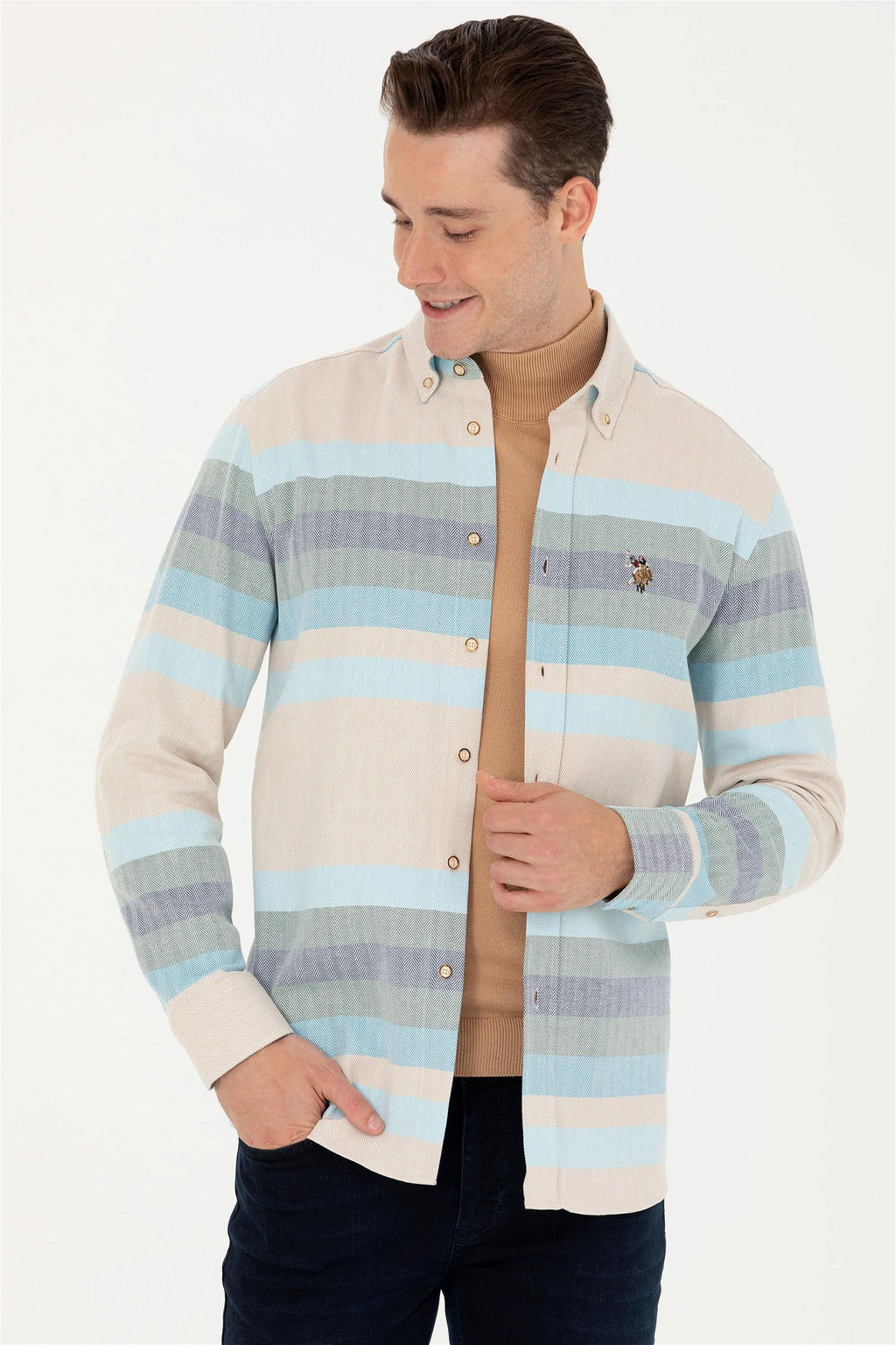 U. S. Polo Assn Мужская синяя рубашка с длинным рукавом - U.s. polo assn фото 8