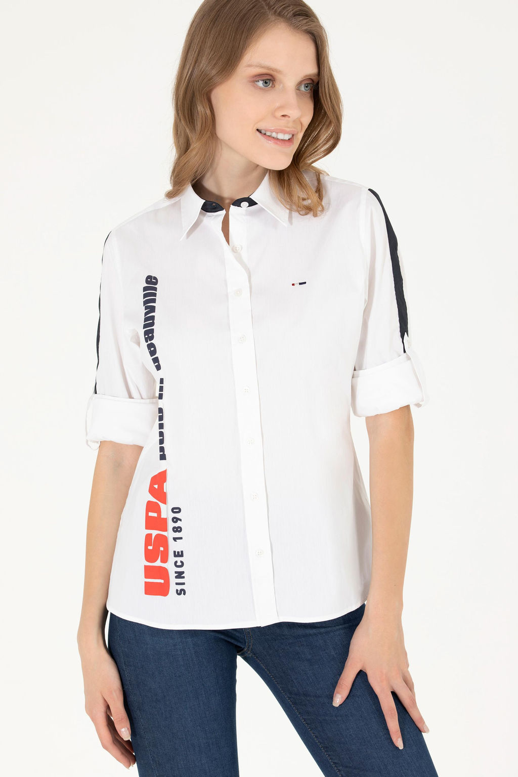 Женская белая рубашка с длинным рукавом - U.s. polo assn фото 2