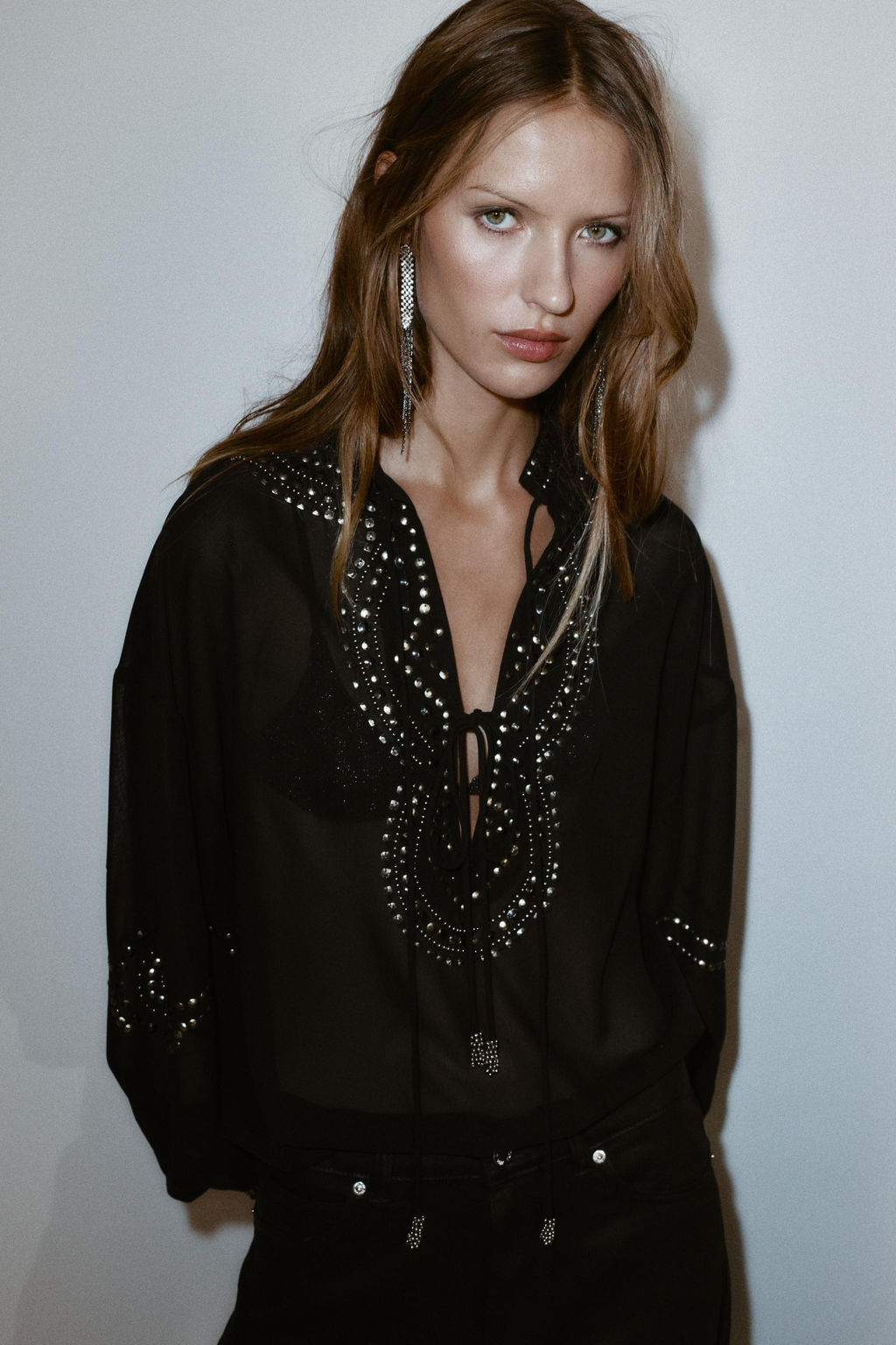 SEMI-SHEER BEADED BLOUSE - Zara фото 2