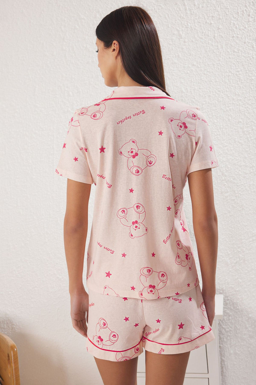 Trendyolmilla Pembe %100 Pamuklu Ay?c?kl? Sortlu Orme Pijama Tak?m? THMSS25PT00427  фото 5
